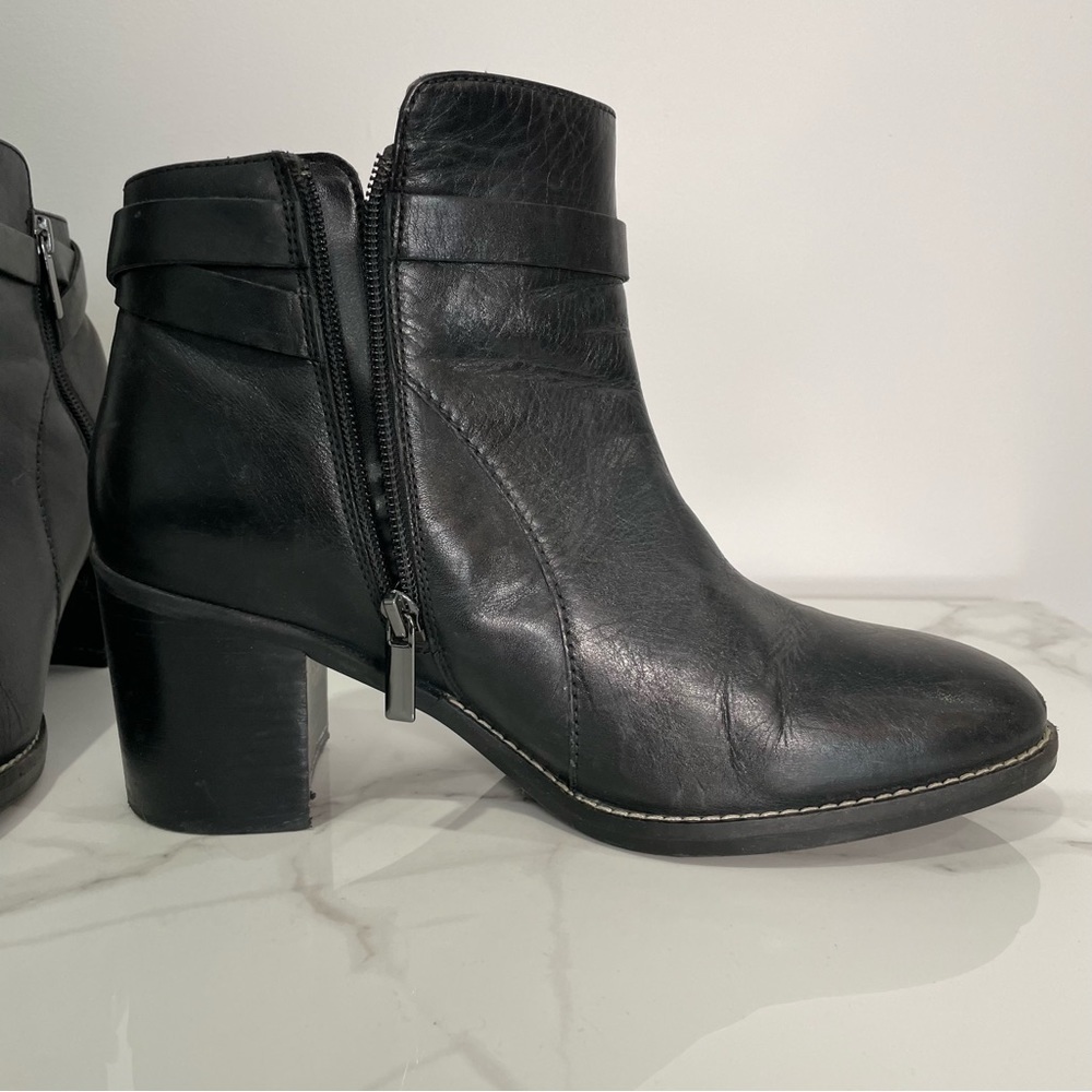 Black Leather Ankle Boots with Buckle Strap - Women - Picture 8 of 11